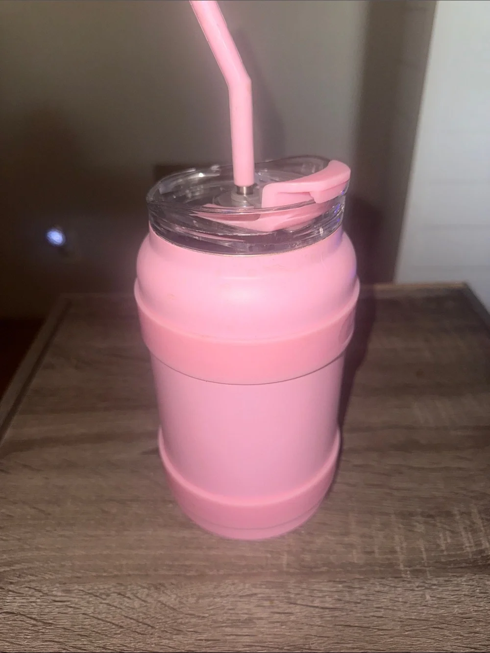 Insulated Pink Travel Mug with Handle and Reusable Straw